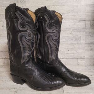 Men's Vintage Tony Lama Western Exotic Black Lizard Leather Cowboy Boots Size 9